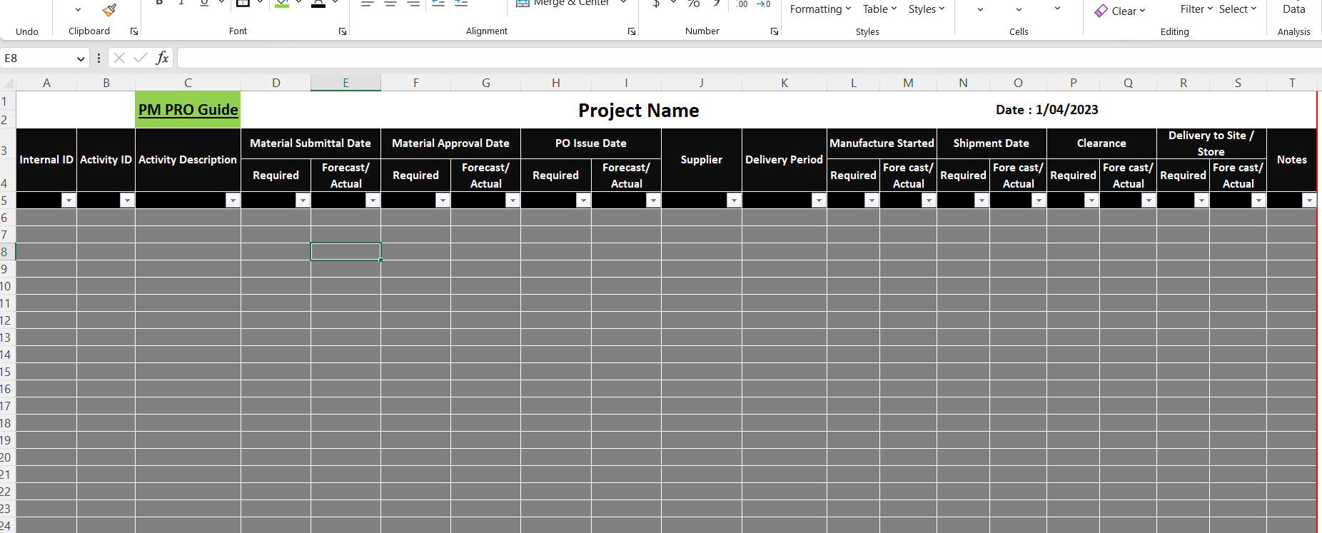 Procurement Tracking Log Excel Template Free Download