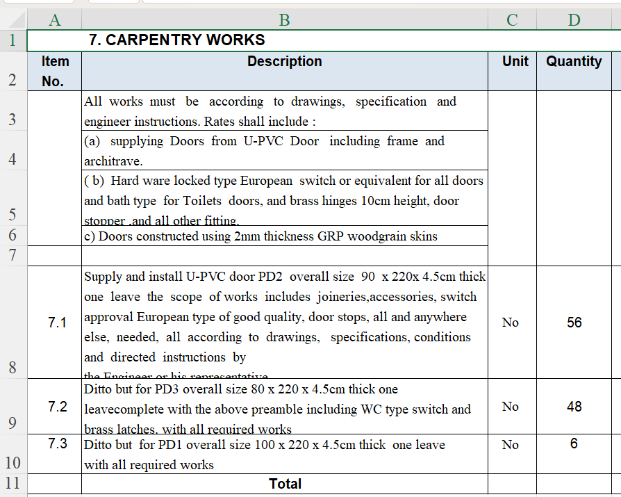 BoQ Format for Residential Building Excel and PDF (Free Download) | PM ...