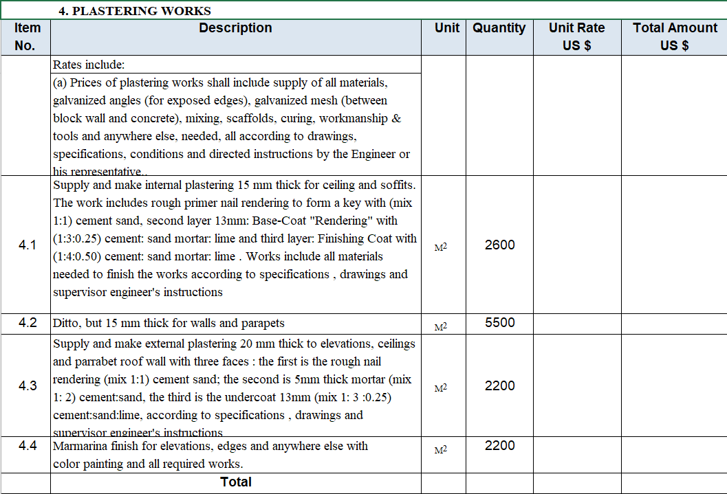 boq template residential building